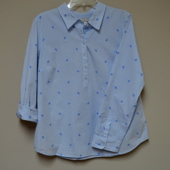 Talbots Button-Tab Sleeve Cotton Blouse - Size M - Picture 1 of 3